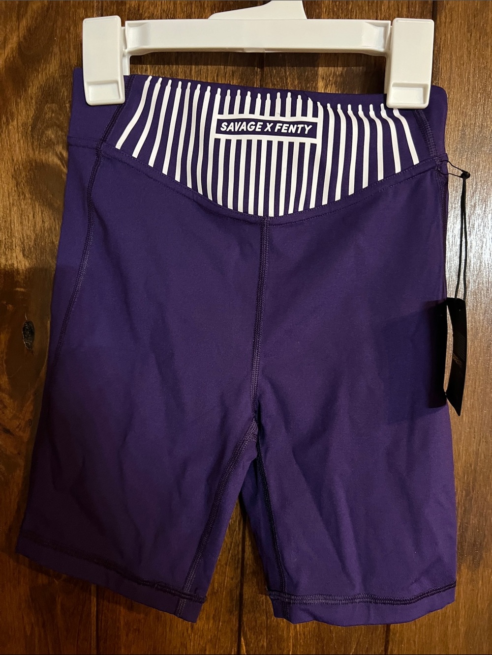Savage X Fenty Deep Purple High-Waist Bike Shorts with Striped Waistband